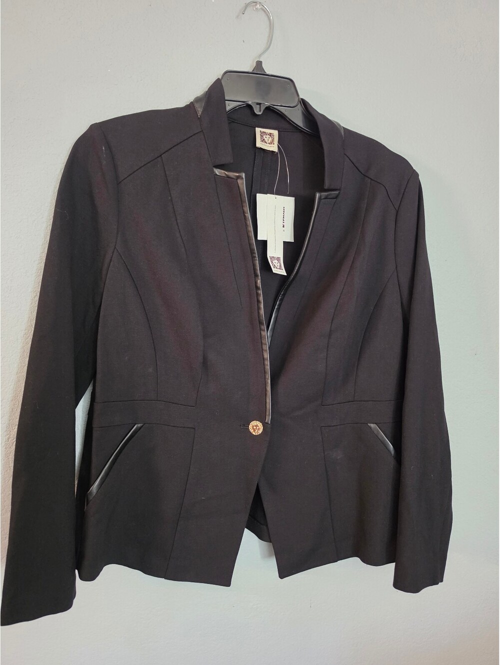 Anne Klein Black Blazer Jacket with Gold Button Detail Size L